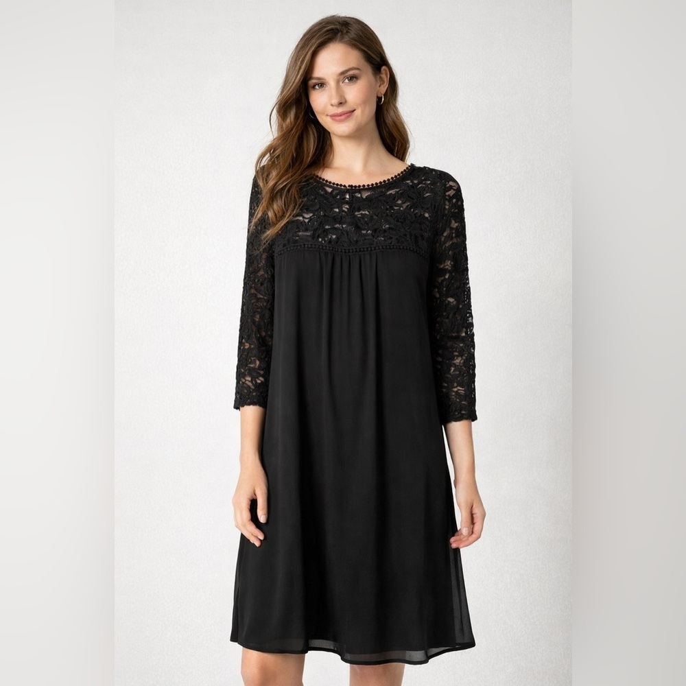 Luxology Women’s Black Lace Dress Size 10 3/4 Sleeve Chiffon